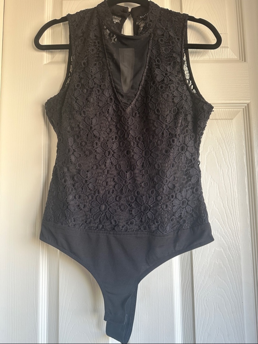 Haute Monde Black Lace Mock-Neck Sleeveless Bodysuit